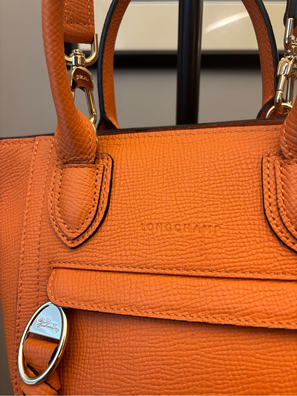 Longchamp Orange Leather Structured Tote Bag with Crossbody Strap - Picture 2 of 6